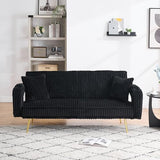 73" Convertible Futon Sofa Bed,Modern Corduroy Sleeper Couch with 3 Reclining Backrests,Golden Chrome Legs,Comfy Cloud Sofa Loveseat for Small Living Room Bedroom Office (Black) Majnesvon