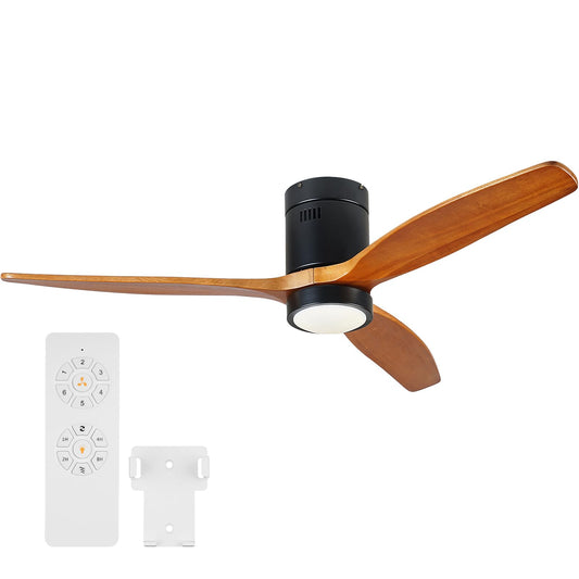 KAPOEFAN 52 Inch Flush Mount Wood Ceiling Fan with Lights, Low Profile Ceiling Fan with Light and Remote Control, Outdoor Wooden Fan DC Motor 6 Speeds 8H Timer for Farmhouse Patio - WoodArtSupply