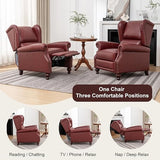 SHINE FURNISHING Genuine Leather Recliner Chair with Nailhead Trim, Mid Century Modern Push Back Recliner with Thick Cushioned Seat, Single Sofa & Accent Chair for Living Room (Burgundy)