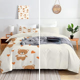 WIVCOMD Twin Duvet Cover Set - Cute Brown Teddy Bear Soft Microfibre Bedding - Minimalist Style Bedding Quilt Cover Set with Pillow Cases, Light Yellow WIVCOMD