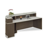 NBF Modern Reception Desk Counter Office Lobby Salon Retail Checkout Desk Curved 96" W x 31" D Driftwood Laminate nbf signature series