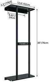 STWWO Bathroom Towel Storage Rack, Towel Racks for Bathroom Wall Mounted 30 inch with Shelf Can Holds 6 Large Towels, Wall Towel Rack for Rolled Towels, Black STWWO