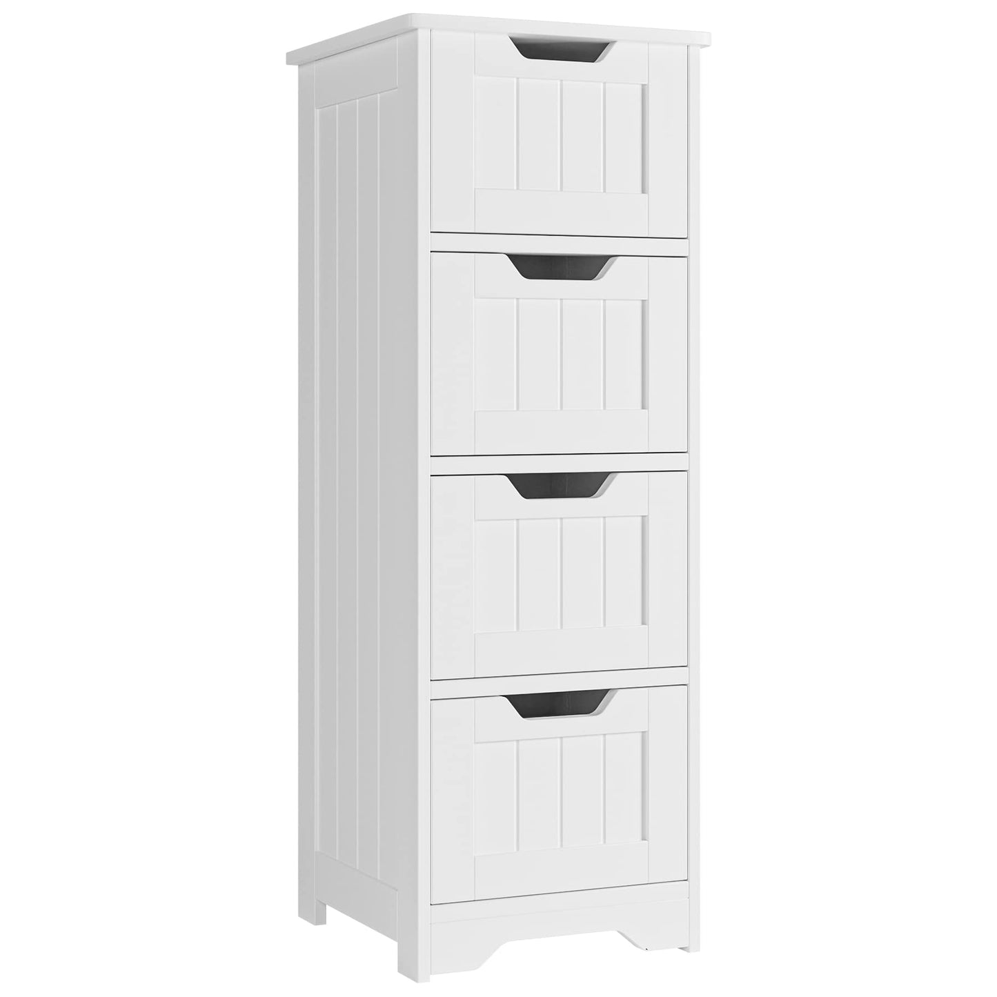 FOTOSOK Freestanding Bathroom Storage Cabinet with 4 Drawers - Compact White Organiser for Home Decor - WoodArtSupply