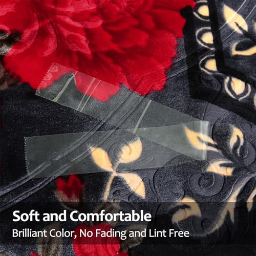 JML Soft Fleece Blanket King Size, Heavy Korean Blanket, 85x95 Inches- 9 Lbs, Single Ply, Fluffy Thick Warm Breathable Home Decor, Cozy Fuzzy Winter Bedding, Floral Embossing Pattern, Flower JML