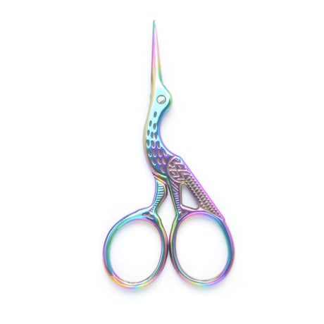 Stork 3.6 Inch Sewing Embroidery Scissors with Artificial Leather Cover - Stainless Steel Vintage Embroidery Scissors for Needlework, Manual Sewing Handicraft (Rainbow) Highsoner Wave
