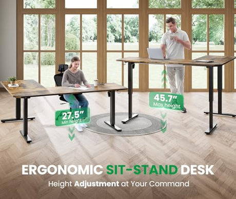 SIAGO L-Shaped Standing Desk - 75 x 63 Inch Adjustable Corner Standing Desk with Charging Station - L Shape Sit Stand Table with Memory Controller, Splice Board for Home Office SIAGO