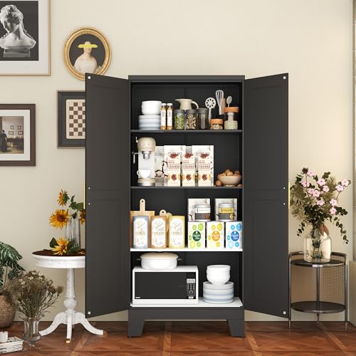 RISTERN Black Metal Storage Cabinet, 61" Steel File Cabinet for Home Office, Kitchen Pantry Storage Cabinet with Doors and 3 Adjustable Shelves, Metal Tool Cabinet, for Office, Home, Garage, School RISTERN
