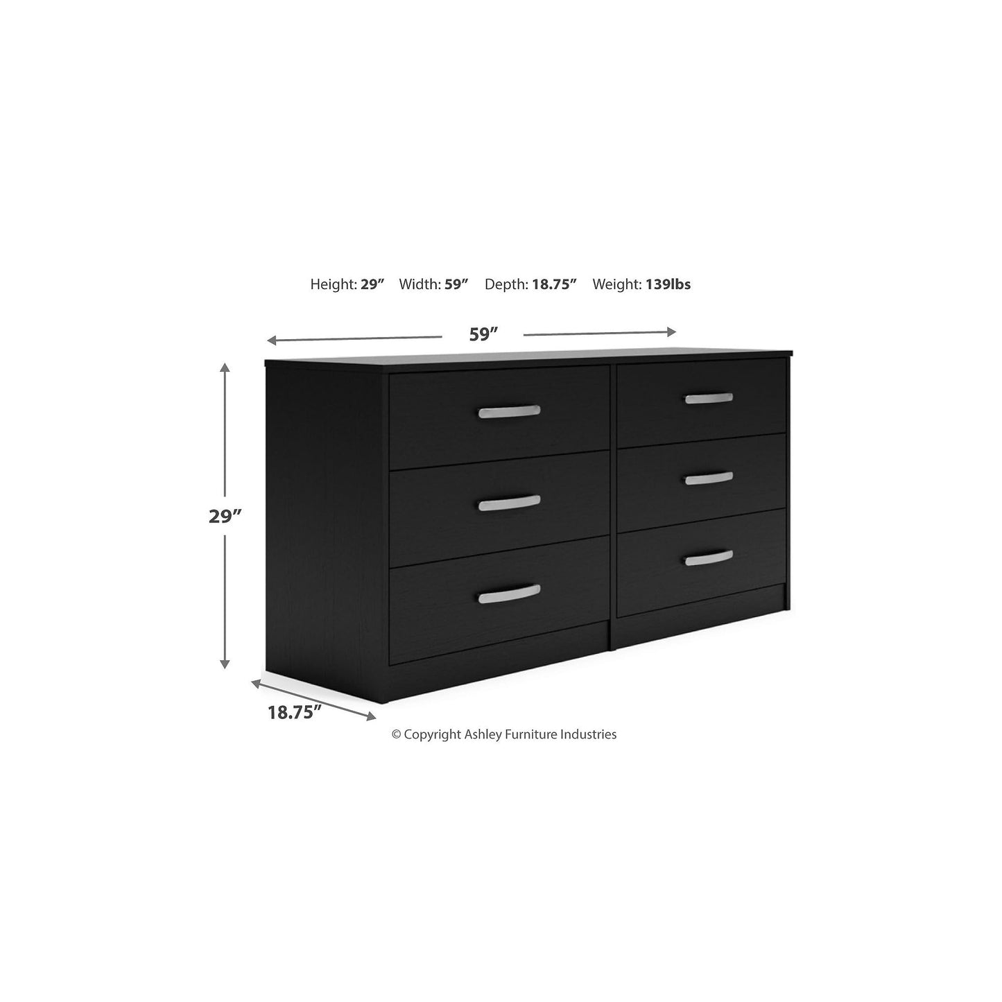 Signature Design by Ashley Finch Modern 6 Drawer Dresser with Ball-bearing Construction and Safety Stop, Black - WoodArtSupply