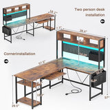 SEDETA L Shaped Gaming Desk with Hutch, 57.5” Reversible Corner Computer Desk with Storage Shelves, Gaming Desk with Pegboard, LED Lights, Power Outlet, Keyboard Tray (Rustic Brown) SEDETA