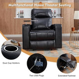 ANJ Power Recliner Chair with USB Ports, Faux Leather Home Theater Seating with Swivel Tray Table, Electric Movie Reclining Chairs with Cup Holders, Hidden Arm Storage (Black)