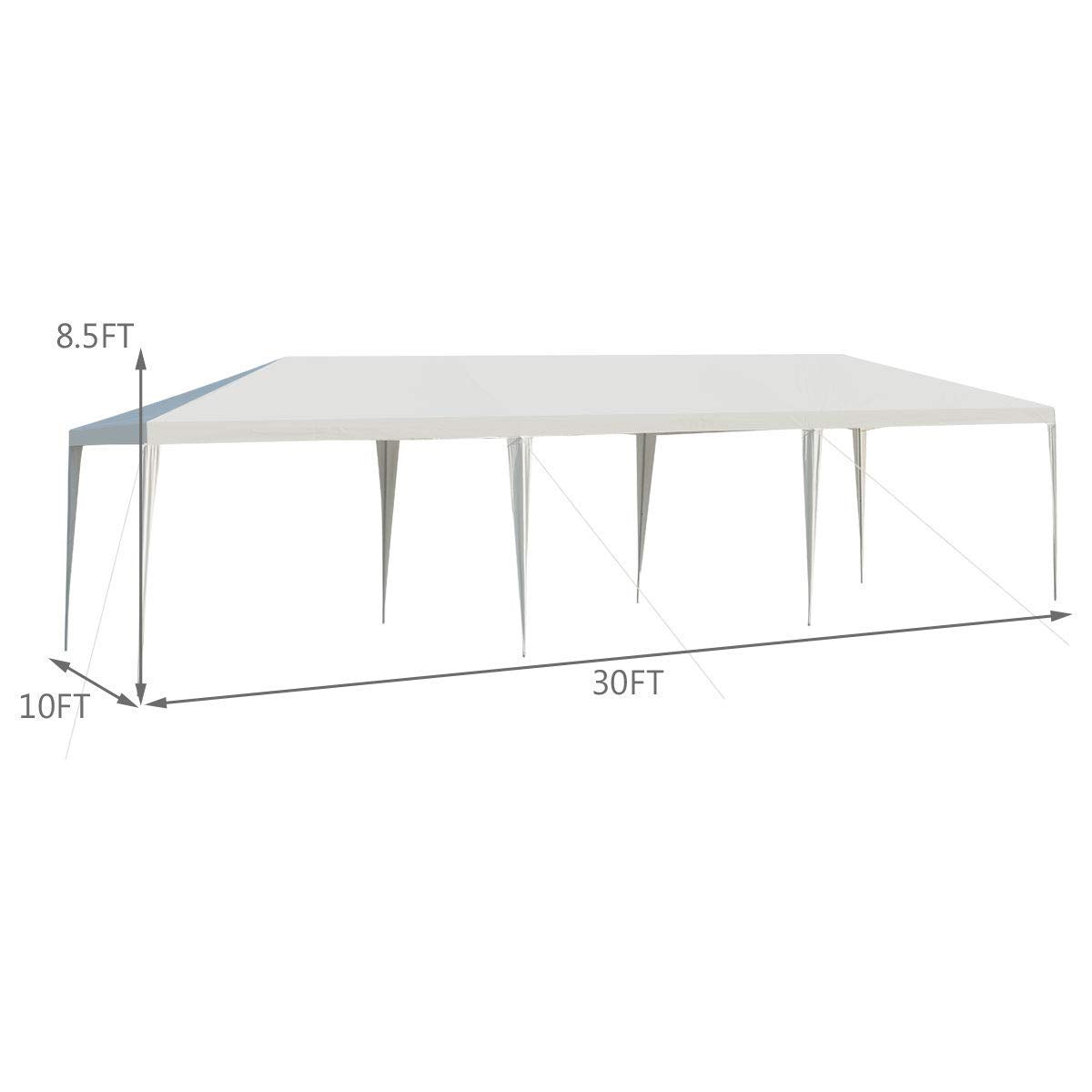 Tangkula 10 x 30 Feet Outdoor Canopy Tent, Wedding Party Tent with 16 Stakes & 8 Wind Ropes, Yard Enclosed White Tent for Events, Parties, Backyard - WoodArtSupply