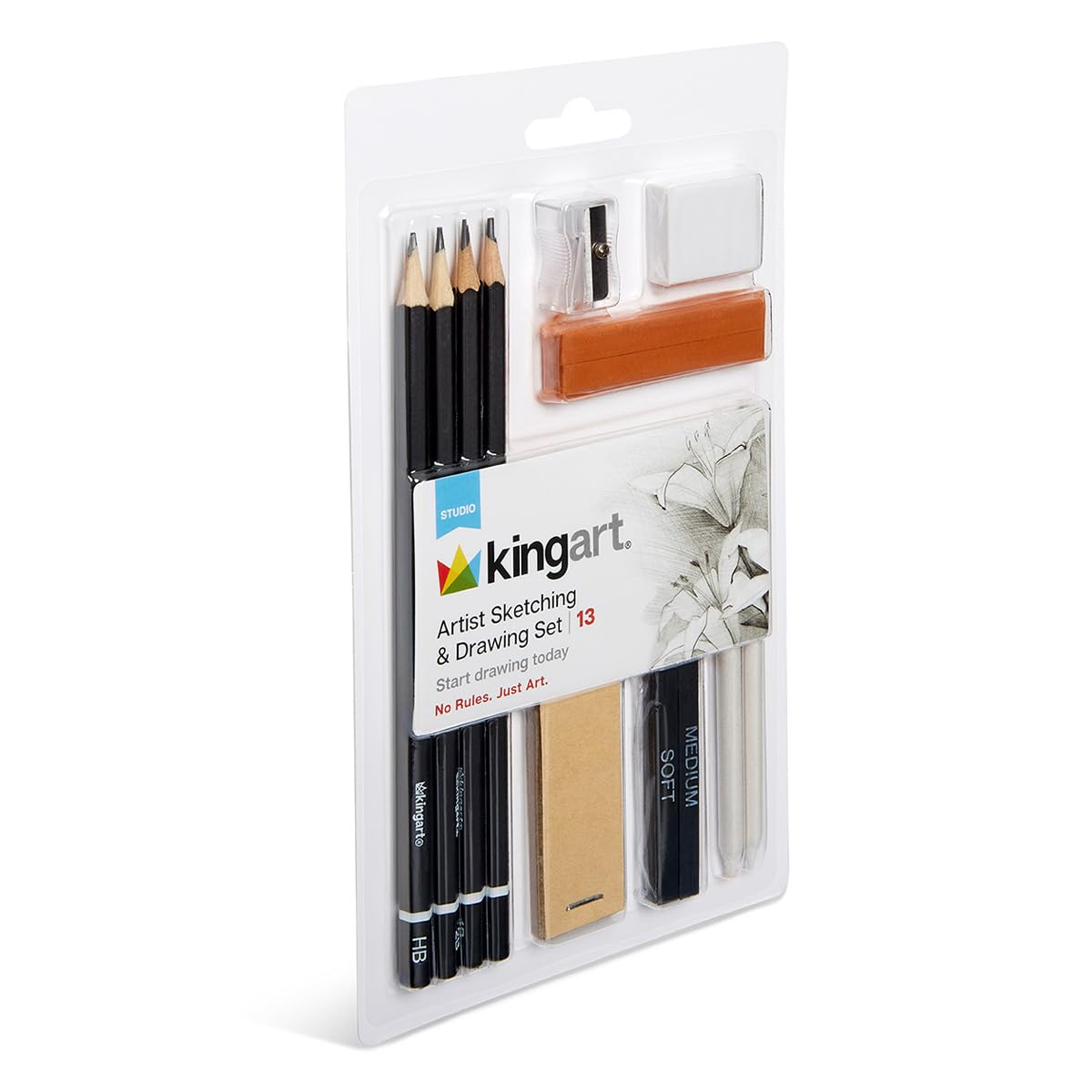 KINGART 13-Piece Sketching & Drawing Set – Complete Artist Kit with Graphite, Charcoal & Pastel Pencils, Blending Tools & Eraser in Portable Case – Art Supplies for Beginners & Professional Artists KINGART