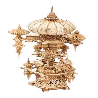 Yomkeg 3D Wooden Puzzles Sky City-Mechanical Music Box for Adults,Mechanical Music Box with a Winding Mechanism,DIY Hobbies/Gifts for Festivals