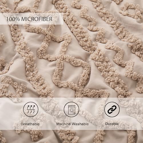Oli Anderson Khaki Queen Comforter Set Tufted Bedding Set Queen 3 Pieces, Boho Shabby Chic Comforter with 2 Pillowcases (Khaki,Queen) Oli Anderson
