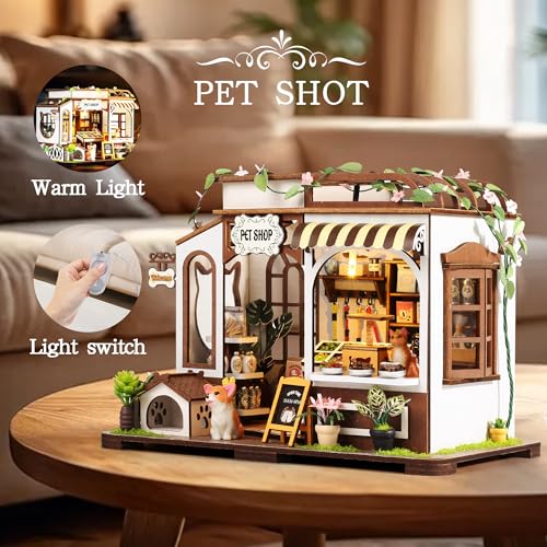 DIY Miniature House Kit- Miniature House Kit Adults Pet Shop Tiny House Kit Tiny Home Kit Birthday Gifts 3D Wooden Puzzle Home Decoration, Book Nook Kit for Adults Dollhouse Booknook