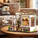 DIY Miniature House Kit- Miniature House Kit Adults Pet Shop Tiny House Kit Tiny Home Kit Birthday Gifts 3D Wooden Puzzle Home Decoration, Book Nook Kit for Adults Dollhouse Booknook