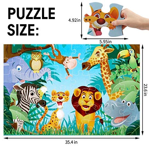 Jumbo Floor Puzzle for Kids Animal Jigsaw Large Puzzles 48 Piece Ages 3-6 for Toddler Children Learning Preschool Educational Development Toys 4-8 Years Old Birthday Gift for Boys and Girls IFLOVE