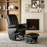 AODAILIHB 360° Swivel Glider Recliner with Ottoman, Nursing Glider Rocking Chair with Foot Rest & 2 Side Pockets for Nursery, Living Room, Bedroom, Office, Black