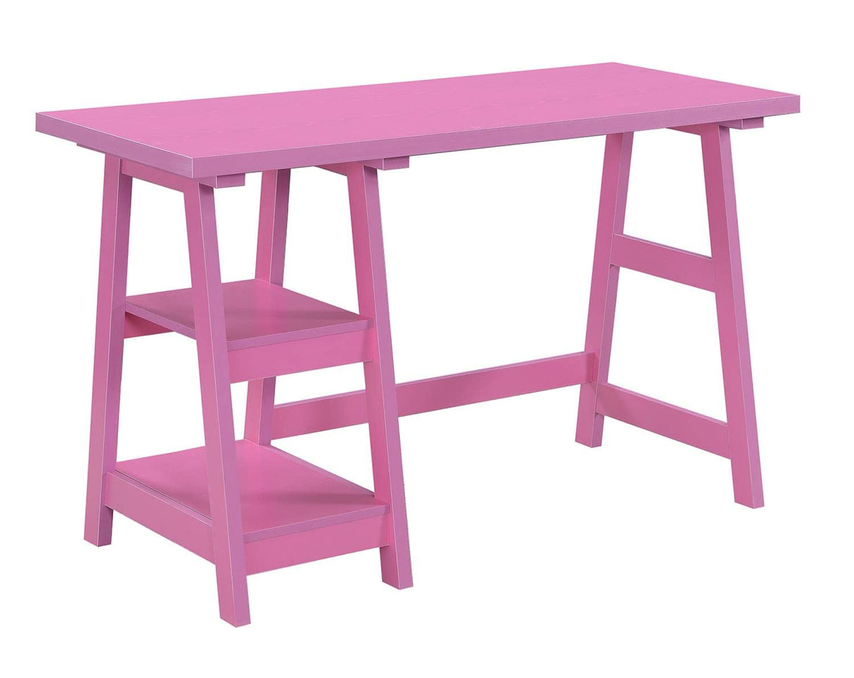Convenience Concepts Designs2Go Trestle Desk with Shelves, 47", Pink Convenience Concepts