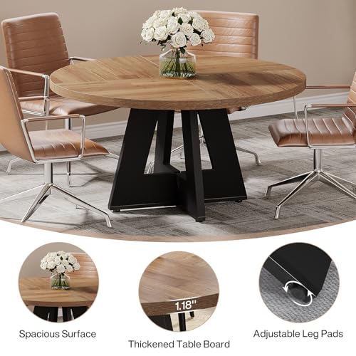 Tribesigns 47-Inch Round Conference Table for 4-6 People, Wooden Meeting Room Table with Thicken Tabletop and Wood Base (Brown+Black) Tribesigns