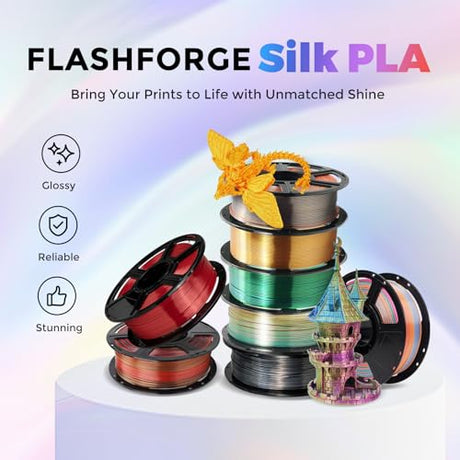 Flashforge 3D Printer Filament Silk PLA 1.75mm 1kg Spool-Dimensional Accuracy +/- 0.02mm (Red) FLASHFORGE