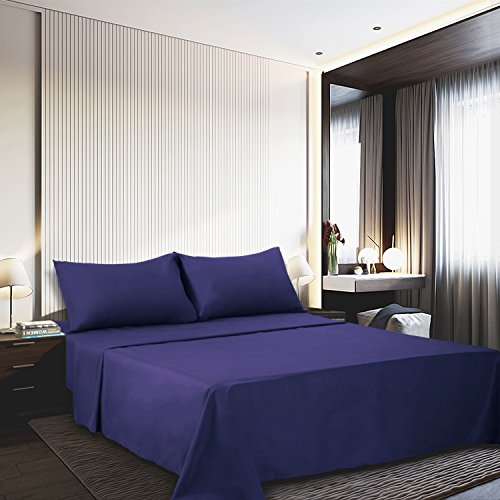 Best Season Bed Sheet Set - 1 Flat Sheet,1 Fitted Sheet and 1 Pillow Cases, Extra Soft Luxury Bedding Set,Deep Pockets,Wrinkle,Fade Resistant - Hypoallergenic- 3 Piece (Twin, Blue) Best Season