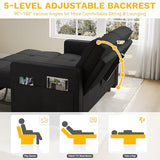 YITAHOME 3-in-1 Convertible Sofa Bed, Modern Loveseat Sleeper with Pull-Out Chaise, USB Charging Ports, Side Pockets, Compact Sofa for Living Room, Bedroom, Apartment, Black YITAHOME