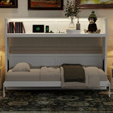 Ball & Cast Twin XL Size Murphy Bed Chest with Desk,can be Folded,Solid Pine Hideaway Cabinet Bedframe w/LED Light and USB Charging Station,for Home Office Small Room Living Room,White Ball & Cast