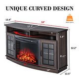 LUXOAK 59" Curved Fireplace TV Console, Entertainment Center Table with Open Shelves and Farmhouse Glass Door Media TV Cabinet Stand for TVs up to 65 LUXOAK
