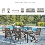 Signature Design by Ashley Rainier Ranch Contemporary Sintered Stone Tabletop Outdoor Dining Table with 4 Legs, Light Brown & Beige Signature Design by Ashley