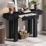 Merax Rustic Minimalist Console Table with Hidden Drawer, Side Power Outlet, Wood Entryway Table for Entryways, Living Rooms, Home Offices, Black Merax
