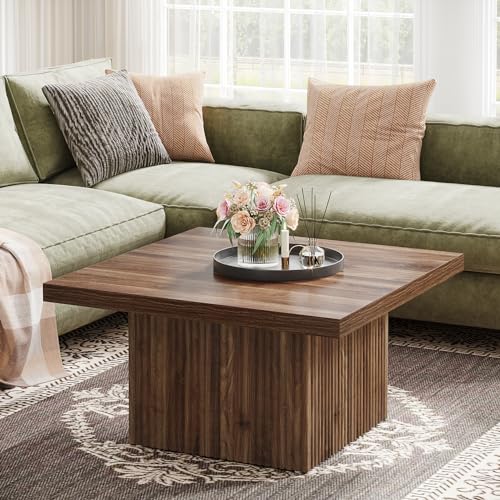 Tribesigns Square Coffee Table, 31.5-Inch Engineered Wood Coffee Table for Living Room, Vintage Brown Center Table, Large Mid-Century Modern Cocktail Table - WoodArtSupply