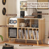 LELELINKY Natural Wood 48''Record Player Stand with Storage and Display Area, Turntable Stand Vinyl Record Holder Player Table Holds Up to 450 Albums, Record Stand for Music Room Living Room LELELINKY