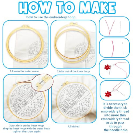 ACRNIGHEET 5 Pack Embroidery Kit for Beginners Adults, Stamped Cross Stitch Kits, Hand Embroidery Starter Kit Including 5 Stamped Embroidery Cloth, Colorful Threads, Hoop, Instruction, Gift Idea ACRNIGHEET