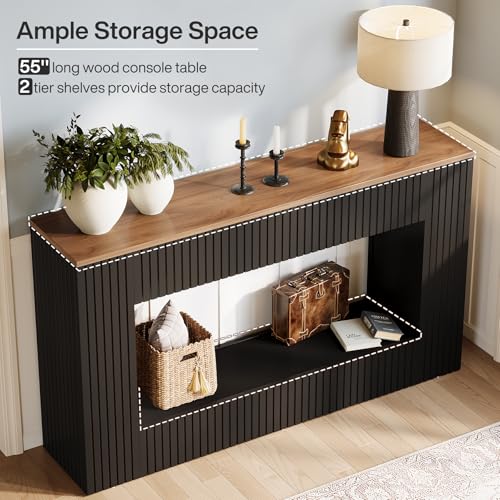 Tribesigns Modern Console Table, 55-Inch Wood Entryway Table with Storage, Narrow Long Sofa Table Behind Couch Table for Living Room, Foyer, Hallway, Black Tribesigns