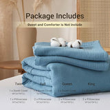 100% Cotton Muslin Duvet Cover Set Queen Size Turquoise Blue, Ultra Soft Breathable Absorbent Gauze Bedding Duvet Cover, Luxurious Minimalist Natural Wrinkle Linen Textured Comforter Cover 90" x 90" YASMENG