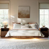 Evermagin Walnut King Floating Bed Frame with led Lights, Mid Century Modern Fluted Floating Platform Bed No Headboard, Heavy Duty Metal Float Bedframe, No Box Spring Needed Evermagin