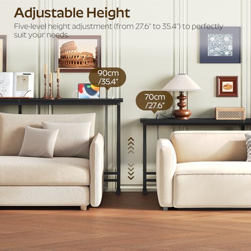 YATINEY 70.9" Console Table with Adjustable Height (27.6"-35.4") and Power Outlet, Skinny Behind Couch Table, Narrow Long Sofa Table for Living Room, Hallway, Entryway, Black CT08UBB YATINEY