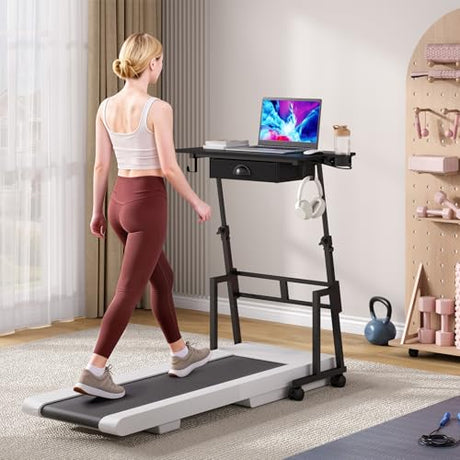 Adjustable Height Standing Desk with Drawer, Rolling Sit to Stand Up Desk with Wheels Height 31.5"-43.3" Small Mobile Laptop Standing Desk for Treadmill Walking Pad, Movable Classroom Podium (Black) Honkazita