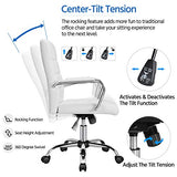 Yaheetech Office Desk Chair Mid-Back Leather Computer Chair Height Adjustable Ergonomic Executive Chair w/Lumbar Support Comfy Thick Padded Armrests and Seat, White Yaheetech