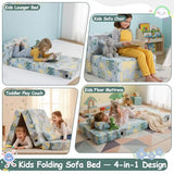 Tiita Kids Folding Sofa Bed Floor Mattress, Trifold Futon Mattress Kids Fold Up Bed, Toddler Fold Out Couch Beds, Foldable Toddler Floor Beds Nap Mat with Storage Bag, Green Dinosaur Tiita
