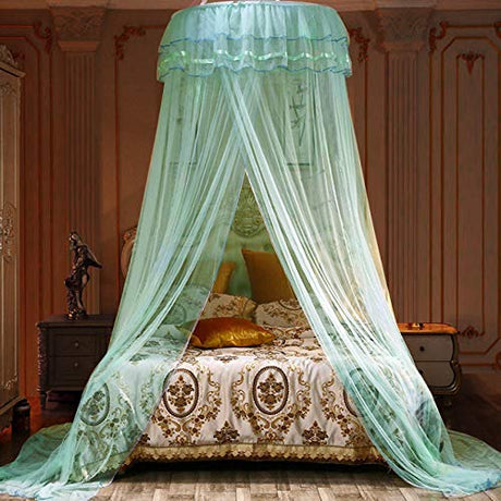 Jolitac Bed Canopy Lace Mosquito Net for Girls Beds, Unique Princess Play Tent Mesh Canopies Large Lace Dome Curtain Drapes Home & Travel (Green) Jolitac