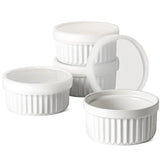 LE TAUCI Ramekins with Lids, 8 OZ Ramekins Oven Safe, Creme Brulee Ramekin Bowls, Ceramic Souffle Dishes with Covers, Custard Cups for Baking, Pudding, Serving Dip, Ice Cream, Set of 4, White LE TAUCI