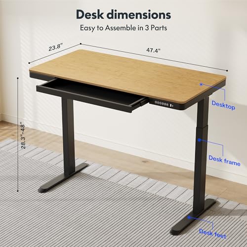 FLEXISPOT Comhar Electric Standing Desk with Drawer Desktop & Adjustable Frame w/USB Charge Ports (Bamboo-Look Laminate/Black, Wood) FLEXISPOT