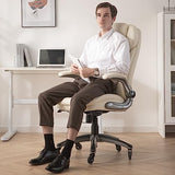 COLAMY Ergonomic High Back Office Chair, Ivory Bonded Leather Executive Desk Chair with Flip-up Arms, Thick Cushion, Silent Nylon Wheels, Adjustable Height & Rocking Function, 300lbs Capacity COLAMY