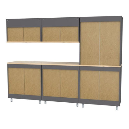 Inval Piece Engineered Wood Garage Storage System, Kratos 5-Pc Set, Dark Gray and Maple - WoodArtSupply