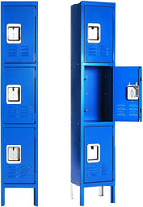 Greenvelly Metal Locker with 3 Doors, Tall Steel Storage Locker Cabinet for Employees, gym locker Storage Cabinets with lock and adjustable shelves for School, Home, Office, Garage (Black) Greenvelly