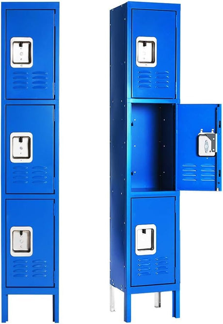 Greenvelly Metal Locker with 3 Doors, Tall Steel Storage Locker Cabinet for Employees, gym locker Storage Cabinets with lock and adjustable shelves for School, Home, Office, Garage (Black) Greenvelly