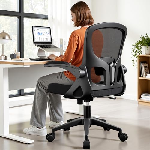 FINATI Office Chair Ergonomic Desk Chair, Adjustable Lumbar Support Rolling Swivel Comfy Chair with Space-Saving Flip Up Armrests, Breathable Mesh Gaming Chair for Business Work Office & Home, Black FINATI