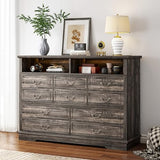 EnHomee 55.2''Wide Dresser for Bedroom Wood Dresser with LED & Power Outlet Vintage 10 Drawer Dressers & Chests of Drawers Long Dresser TV Stand, Closet,Hallway, Dark Rustic Oak EnHomee